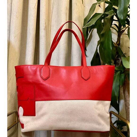 Tory Burch Handbags - ♦️♦️ AUTHENTIC TORY BURCH RED AND CANVAS SHOULDER BAG/TOTE ♦️♦️